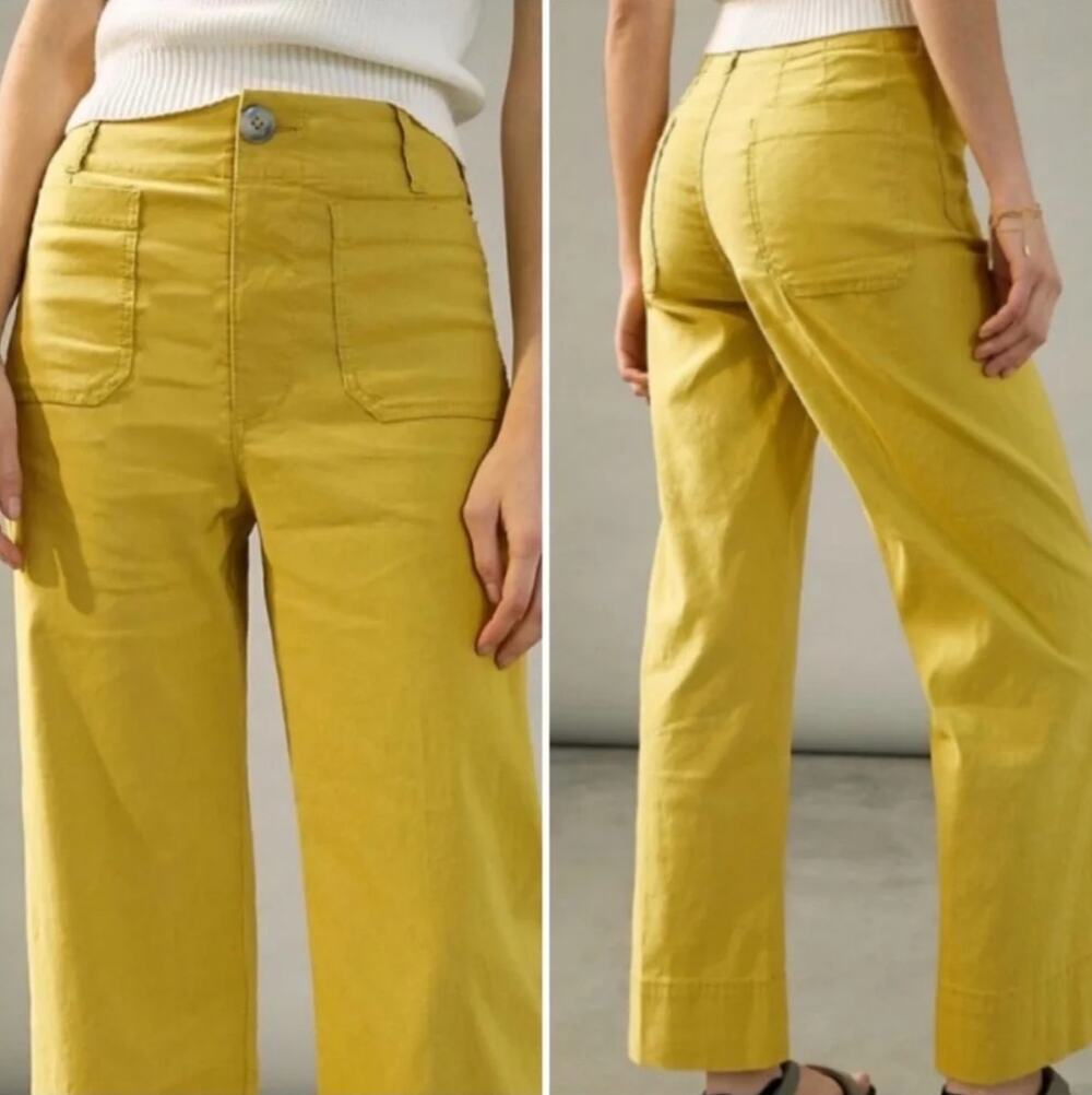 Maeve Pants 25 The Colette Wide Leg Cropped Linen Yellow High Rise Summer Casual